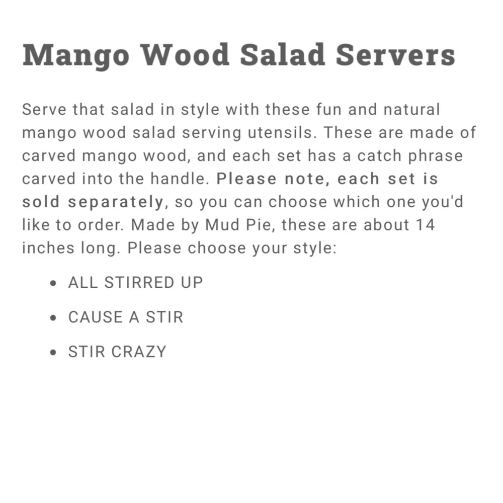 Mud Pie Mango Wood Salad Servers